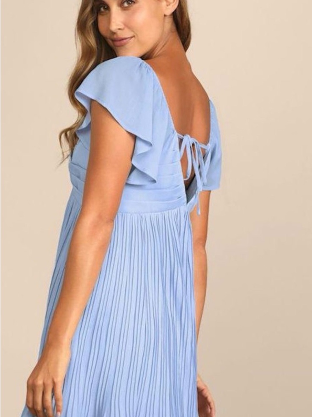 NWT Lulu's Light Blue Amalfi Pleated Babydoll Dress